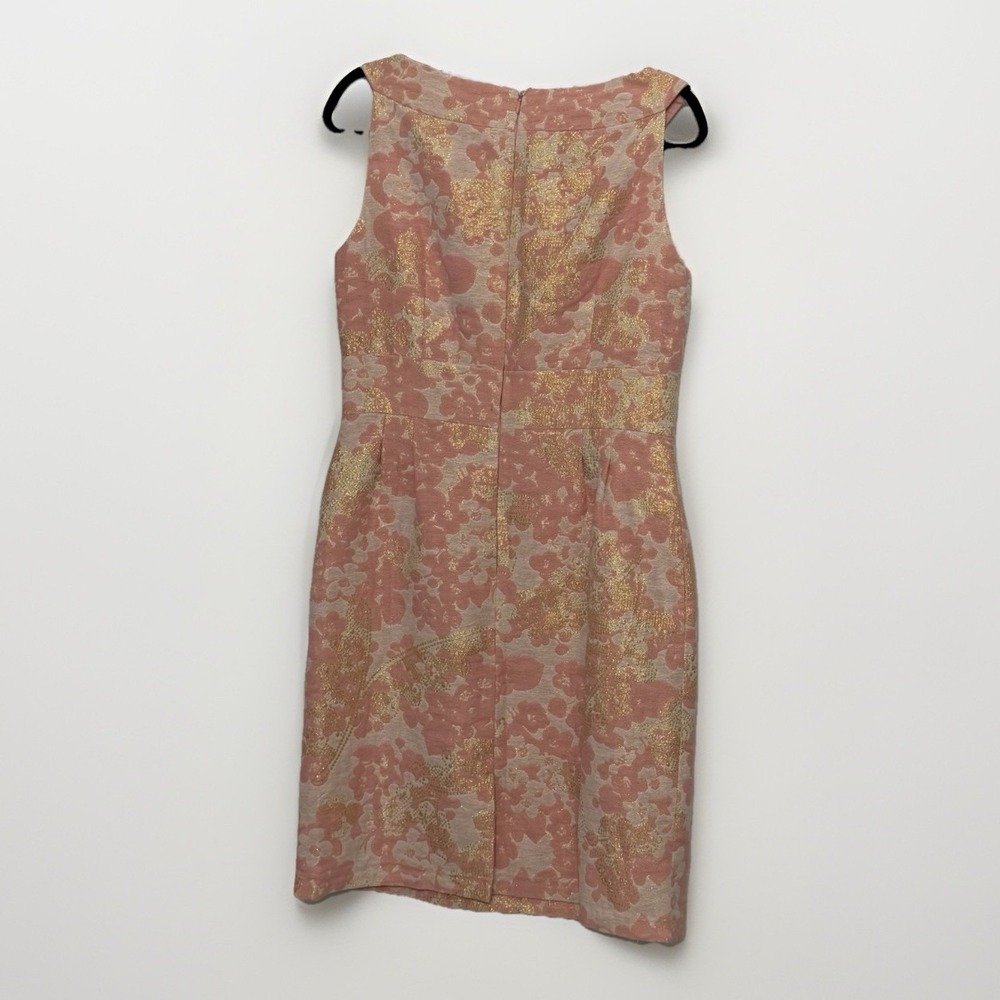 Tahari Pink Quiet Luxury Preppy Chic Metallic Gold Floral Summer Dress Size 6